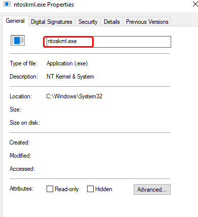 ntoskrnl.exe 속성