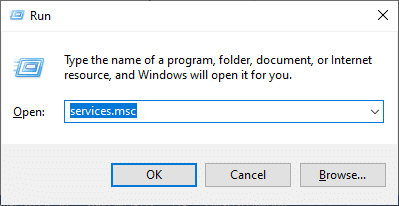 Escriba services.msc de la siguiente manera y haga clic en Aceptar para iniciar la ventana Servicios. Arreglar el alto uso de CPU de Ntoskrnl.exe