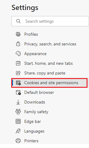 cookies e permissões de sites