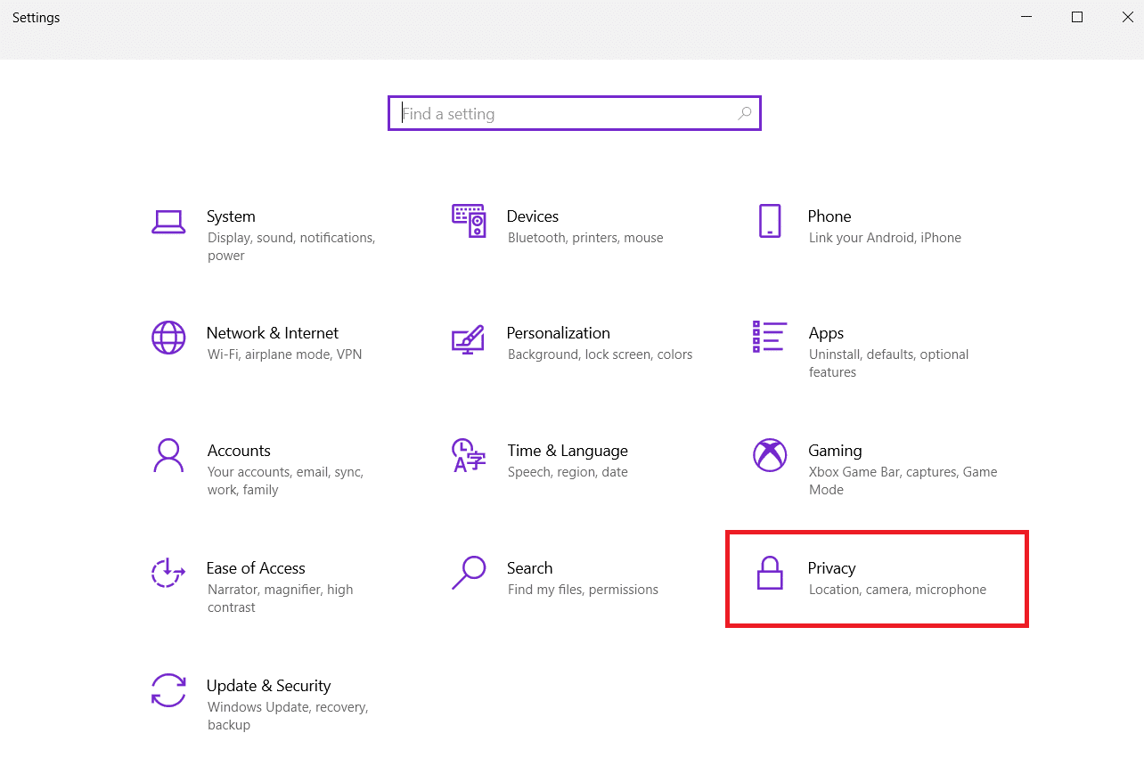 Haz clic en Configuración de privacidad. Fix Zoom no puede detectar una cámara