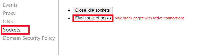 เลือก Sockets จากนั้นคลิก Flush socket pools