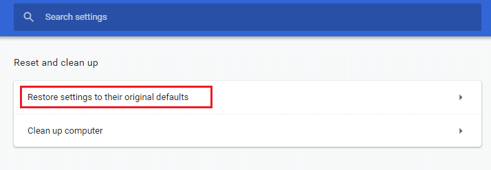 Restaure as configurações para seus padrões originais. Corrigir Err Empty Response no Google Chrome