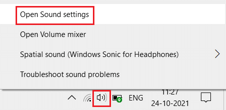 haga clic derecho en el icono de sonido y luego seleccione la opción de configuración de sonido abierto