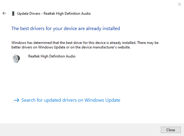 Nota: puoi fare clic su Cerca driver aggiornati su Windows Update che ti porterà alle Impostazioni e cercherà tutti gli aggiornamenti recenti di Windows.