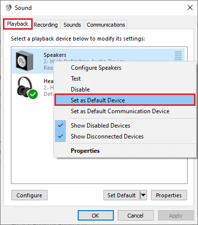 establecer como dispositivo predeterminado