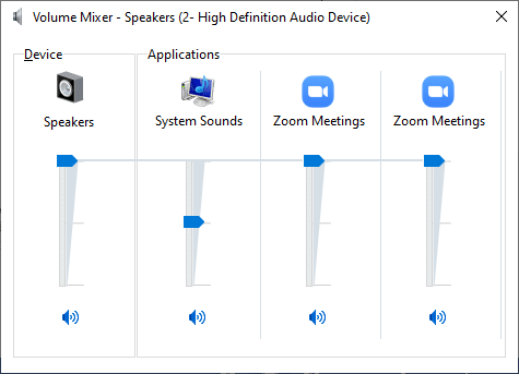 ここで、ZoomMeetingsのオーディオレベルが最大に設定されていることを確認します。ズームオーディオが機能しないWindows10を修正