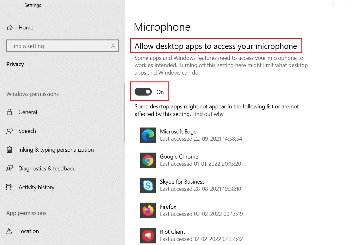 consentire alle app desktop di accedere al microfono. Risolto il problema con l'audio dello zoom non funzionante in Windows 10