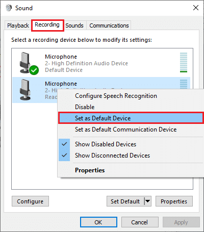 setat ca dispozitiv implicit. Remediați Zoom Audio nu funcționează Windows 10