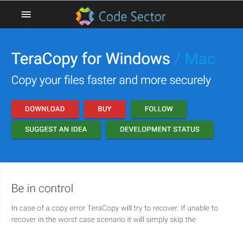 Pagina di download per TeraCopy