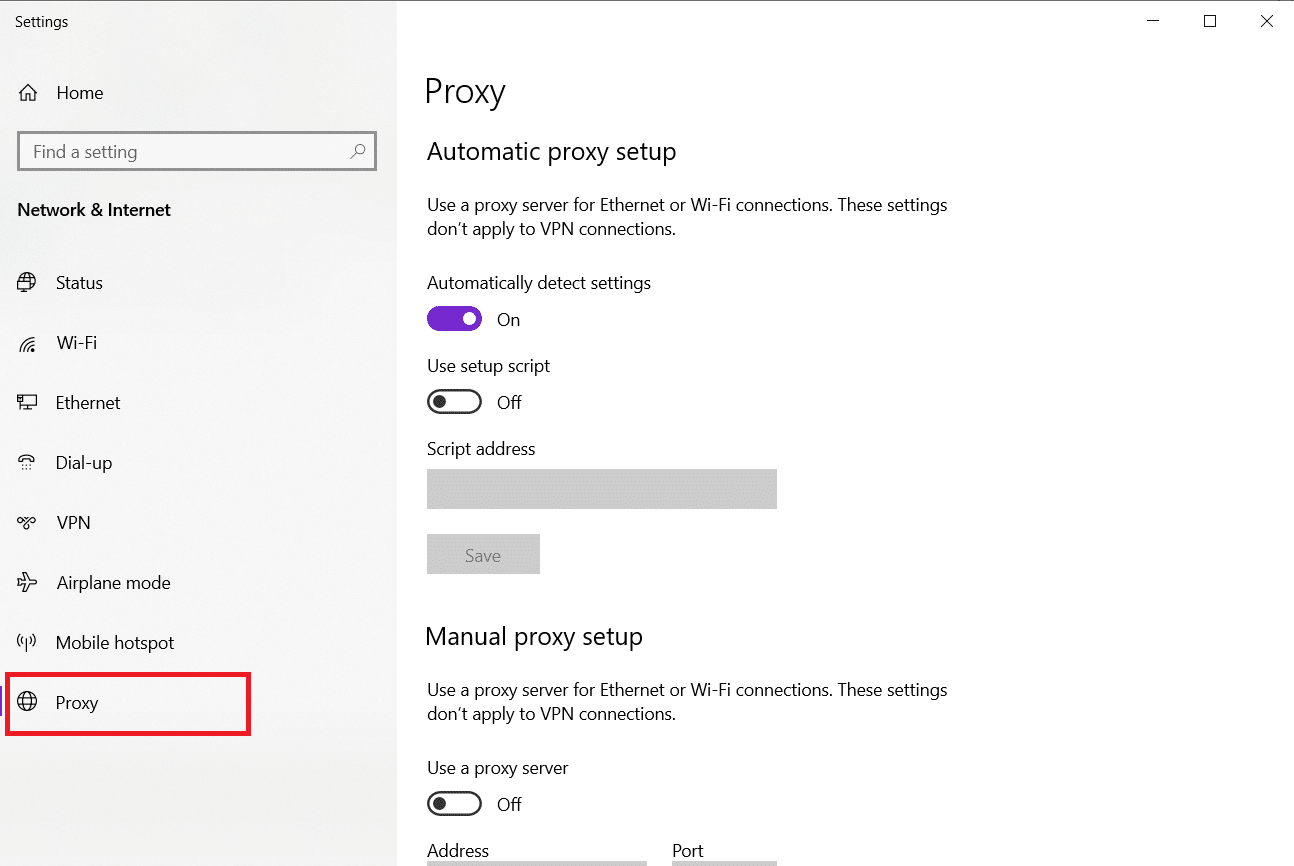 Vaya a la pestaña Proxy en el panel izquierdo