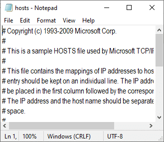 Jetzt wird die Hosts-Datei in Notepad geöffnet