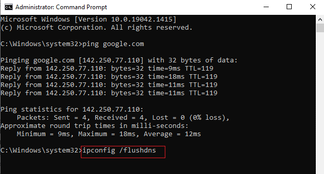 Escriba los comandos enumerados anteriormente uno por uno y presione Entrar después de cada comando. Corrige ERR_EMPTY_RESPONSE en Windows 10