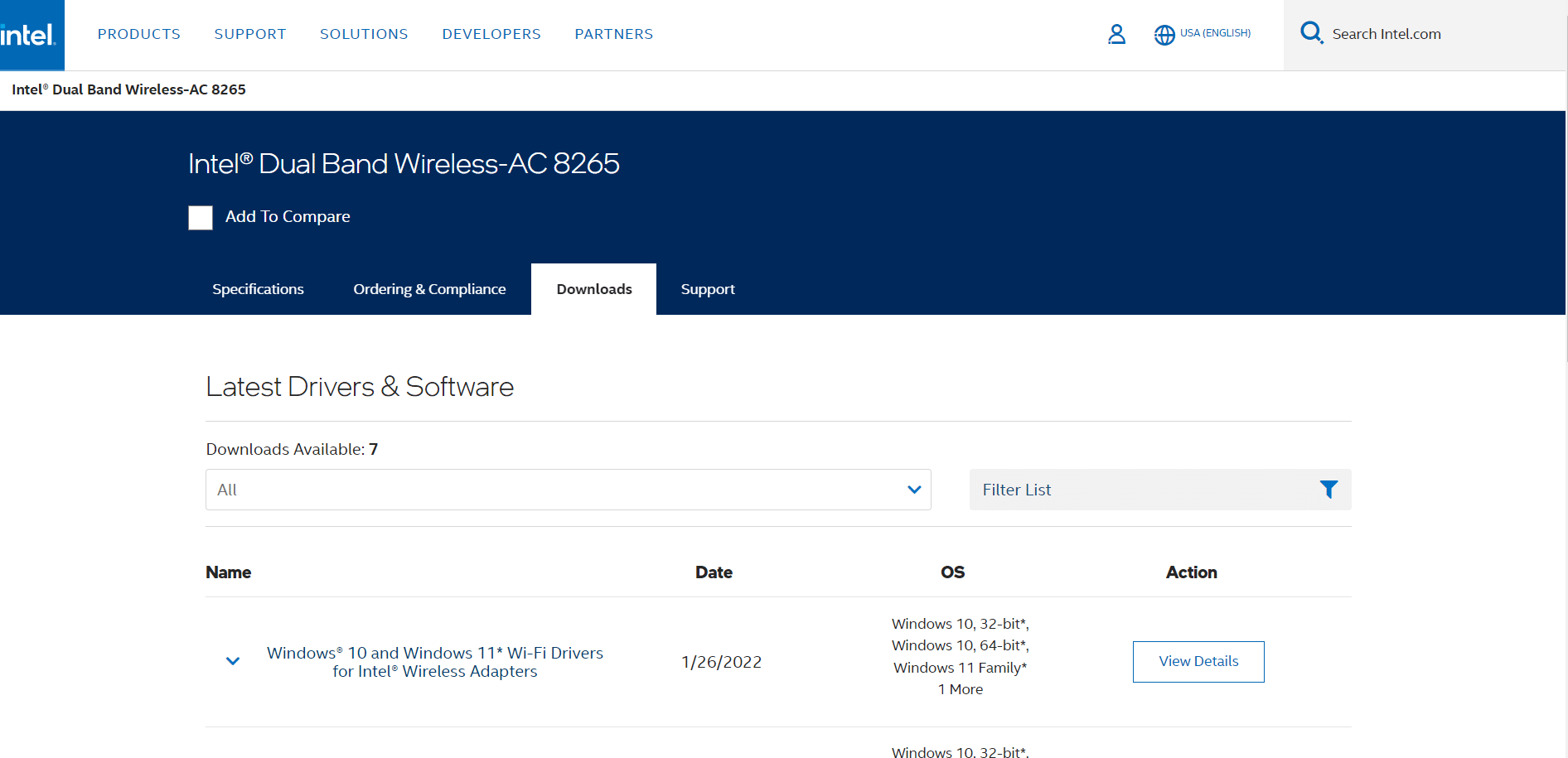 pagina di download del driver wireless dual band Intel