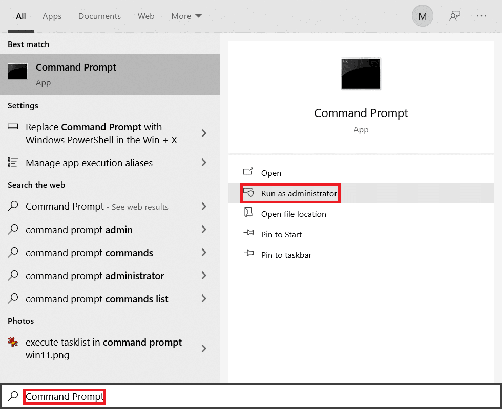 Resultados de la búsqueda en el menú Inicio para el símbolo del sistema. Solucione el problema de seguridad de INET E en Microsoft Edge