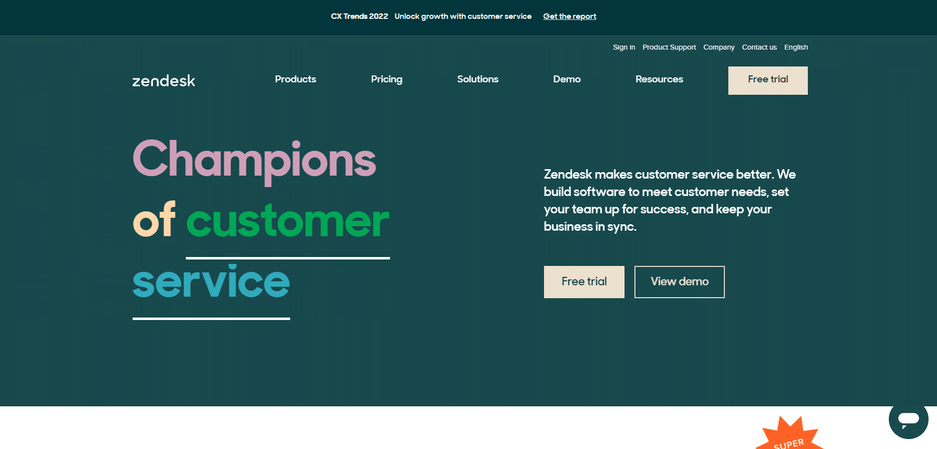 Page d'accueil Zendesk