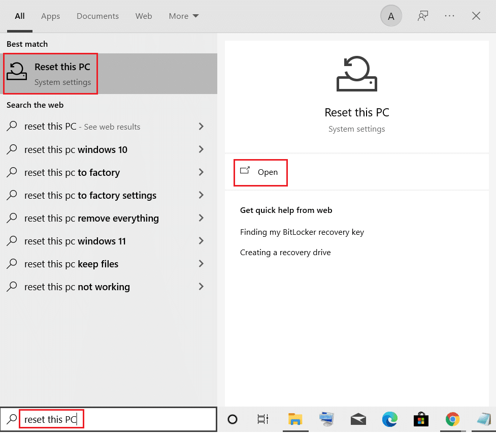 zresetuj tę aplikację na komputer z menu wyszukiwania systemu Windows