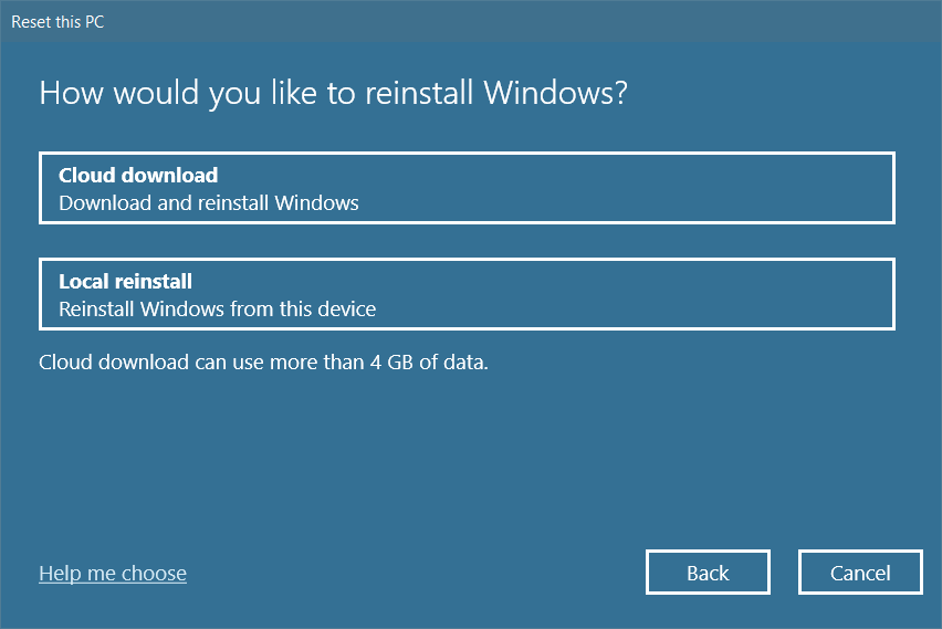 اختر الطريقة التي ستعيد بها تثبيت Windows من خيارين. إصلاح 0x80004002 لم يتم دعم مثل هذه الواجهة على نظام التشغيل Windows 10