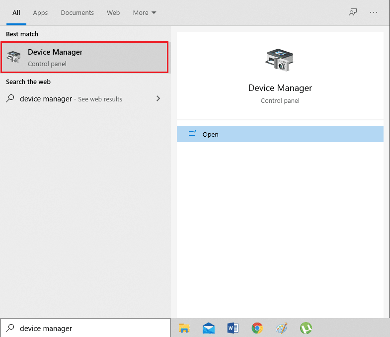 Haga clic en la barra de búsqueda de Windows, escriba Administrador de dispositivos y ábralo.