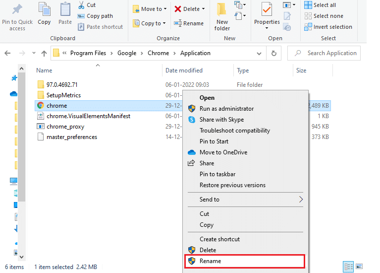 Ganti nama file .exe. Perbaiki Kesalahan BREAKPOINT STATUS Google Chrome