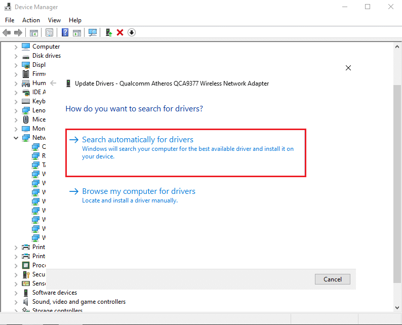 Seleccione Buscar controladores automáticamente. Solucionar el error de PUNTO DE INTERRUPCIÓN DE ESTADO de Google Chrome