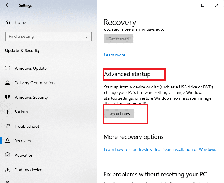 Starten Sie jetzt über das Menü „Erweiterter Start“ neu. Behebung des Fehlers „Der Handle ist ungültig“ in Windows 10, der den Drucker nicht installieren kann