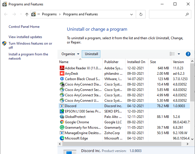 Agora, clique em Discord e selecione Desinstalar. Como corrigir a câmera Discord que não funciona no Windows 10