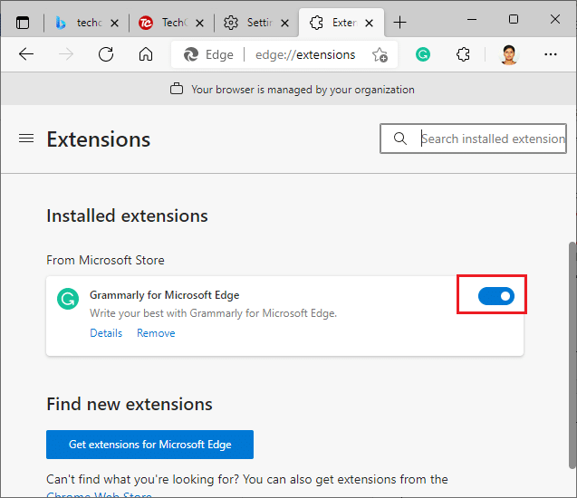 Acum, dezactivați extensia. Remediați eroarea STATUS BREAKPOINT în Microsoft Edge