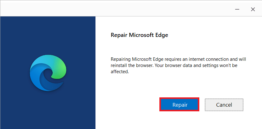 복구를 클릭하여 프롬프트를 확인합니다. Microsoft Edge에서 오류 상태 BREAKPOINT 수정