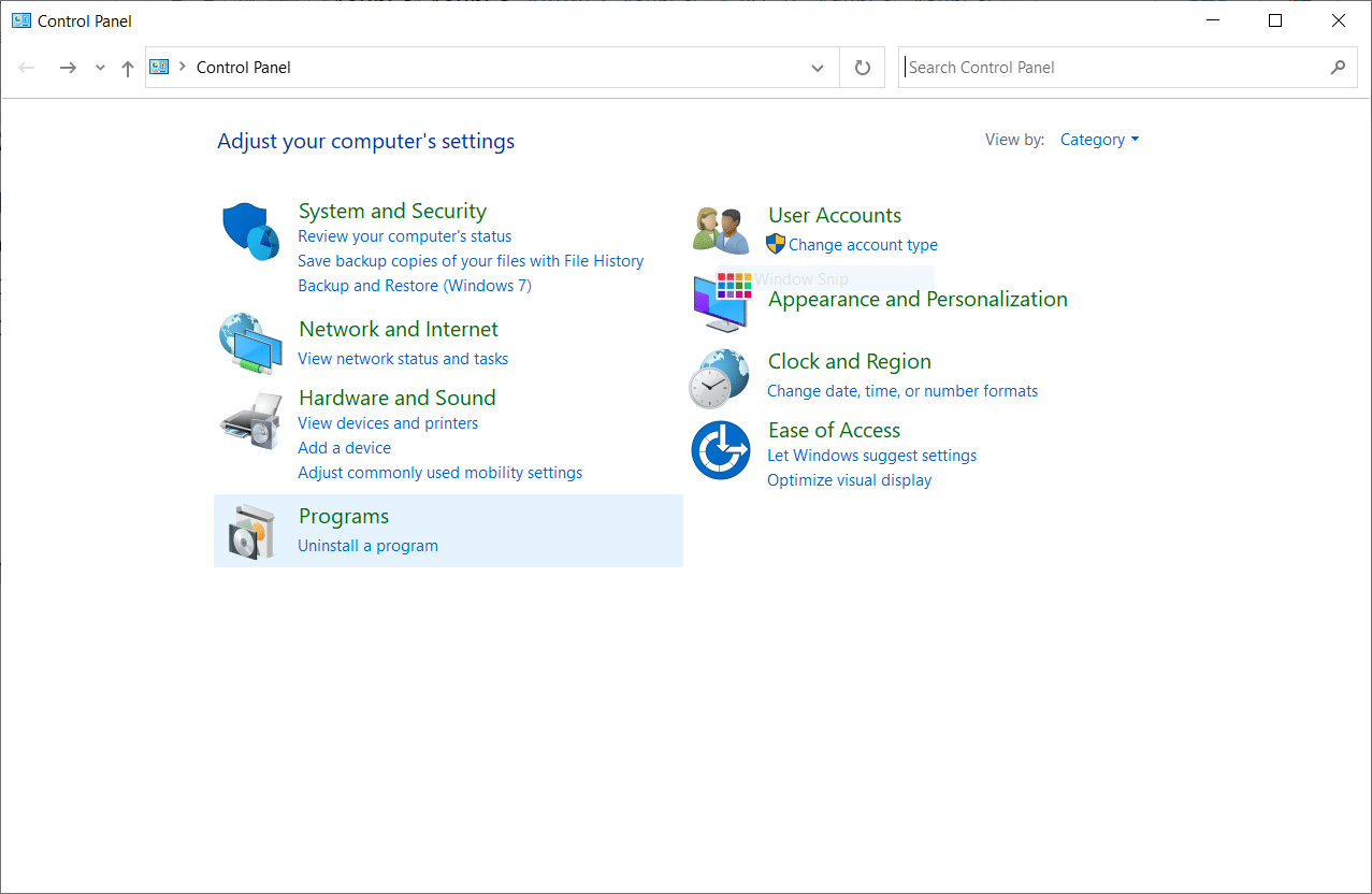 Defina Exibir por como categoria e clique em Desinstalar um programa. Corrigir erro STATUS BREAKPOINT no Microsoft Edge