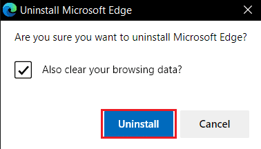 單擊 Microsoft Edge 確認提示中的卸載按鈕