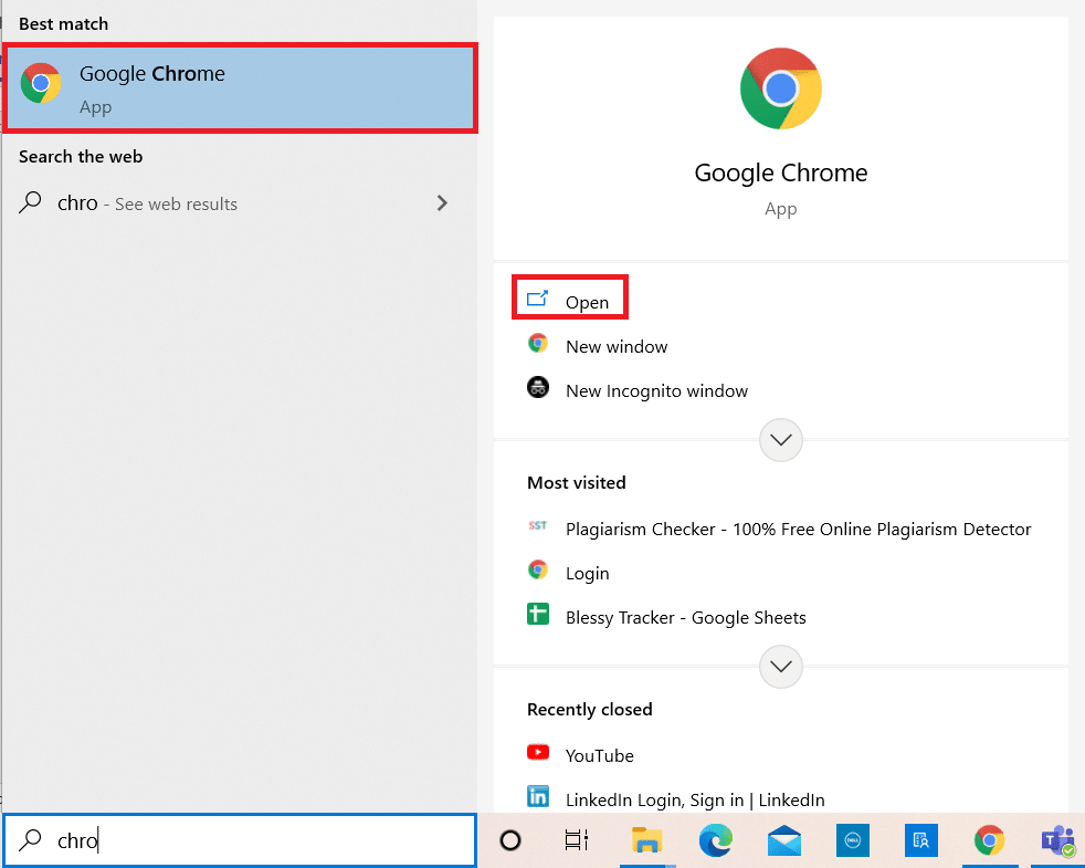 Нажмите клавишу Windows. Введите Chrome и откройте его.