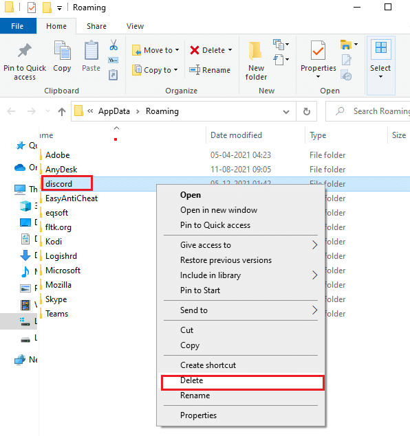 Seleziona la cartella AppData Roaming e vai a Discord. Come correggere l'errore JavaScript Discord all'avvio su Windows 10