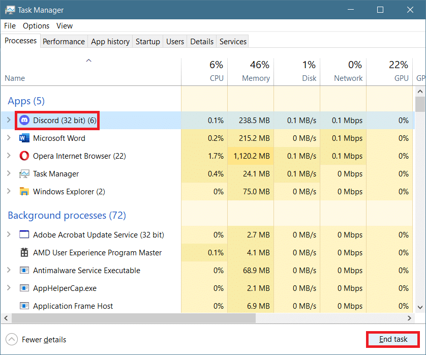 검색 및 Discord 작업 선택 Windows 10에서 시작 시 Discord JavaScript 오류를 수정하는 방법