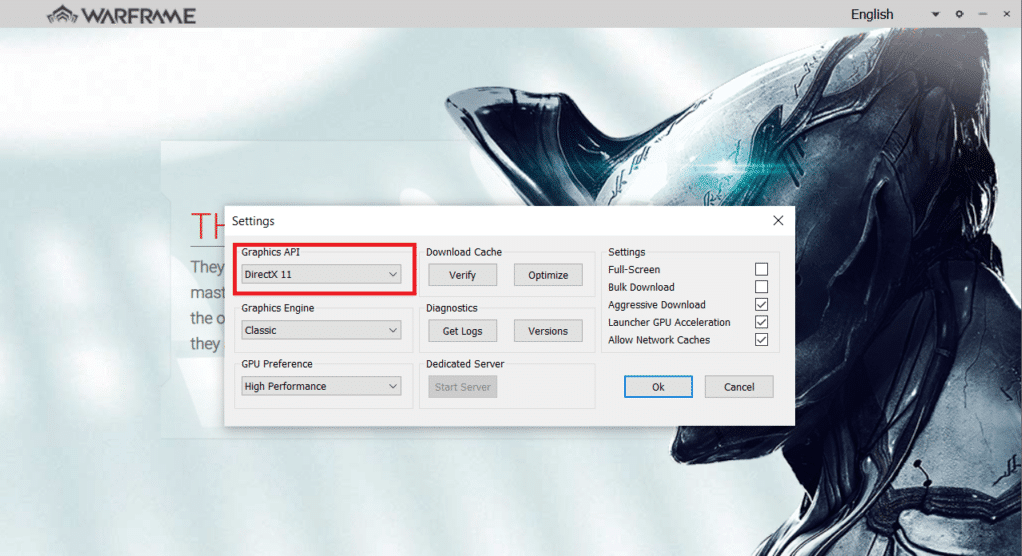 grafik-api-ve-tıkla-directx-10 warframe'e gidin