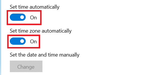 Saati otomatik olarak ayarla ve Saat dilimini otomatik olarak ayarla seçeneklerini açın. Warframe Launcher Güncelleme Başarısız Hatasını Düzeltin