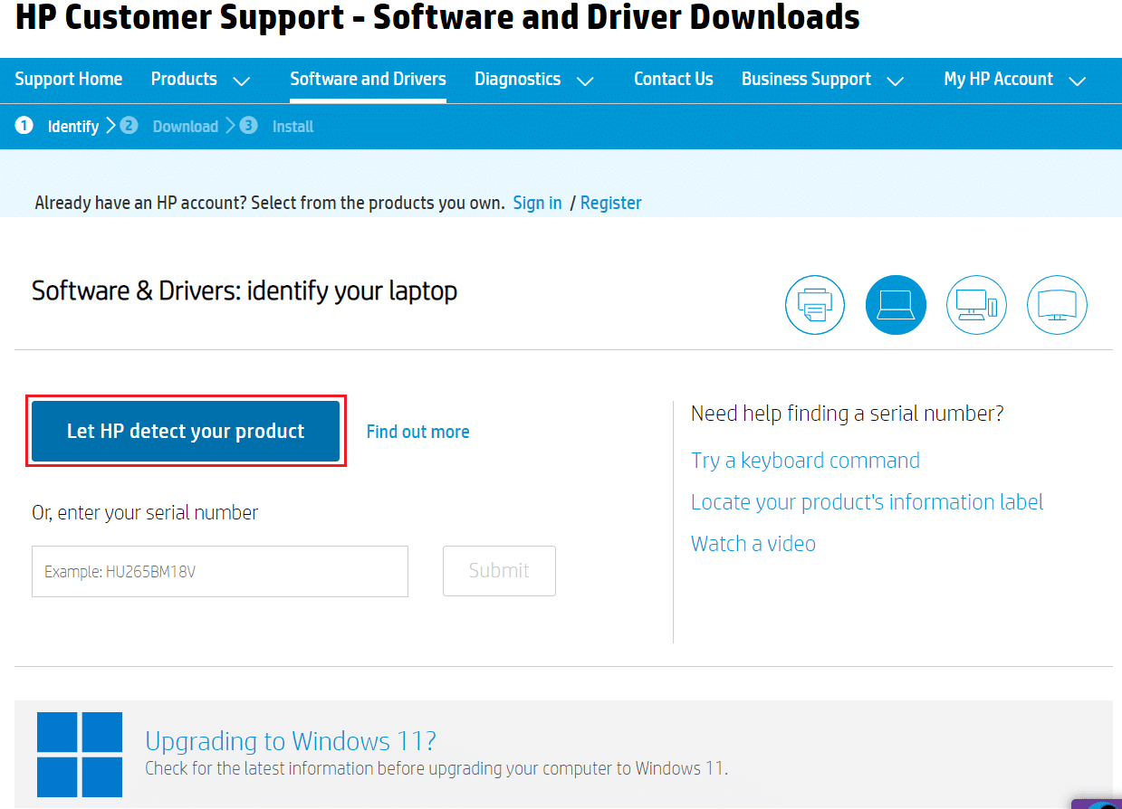 hp가 제품을 감지하도록 하십시오를 클릭하십시오. Windows 10에서 이벤트 1000 응용 프로그램 오류 수정