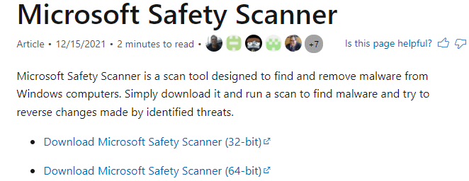 visite a página de download do Microsoft Safety Scanner e faça o download