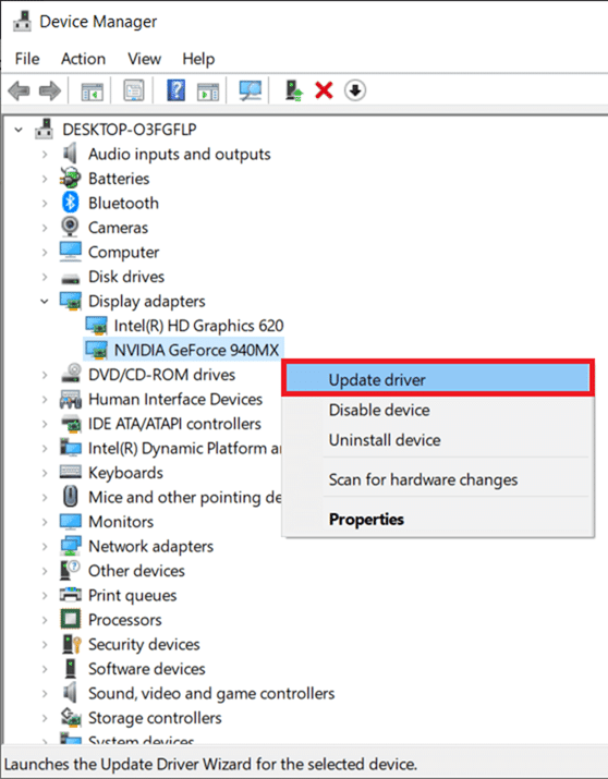 Sie sehen die Display-Adapter im Hauptfenster. Beheben Sie den Windows 10 Update-Fehler 0x80070103