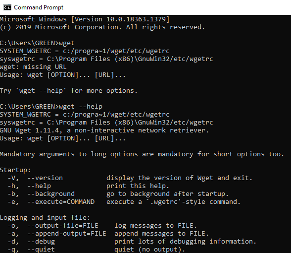 Ketik wget dan perintah bantuan untuk menguji fungsinya | Cara menggunakan perintah WGET dengan Contoh