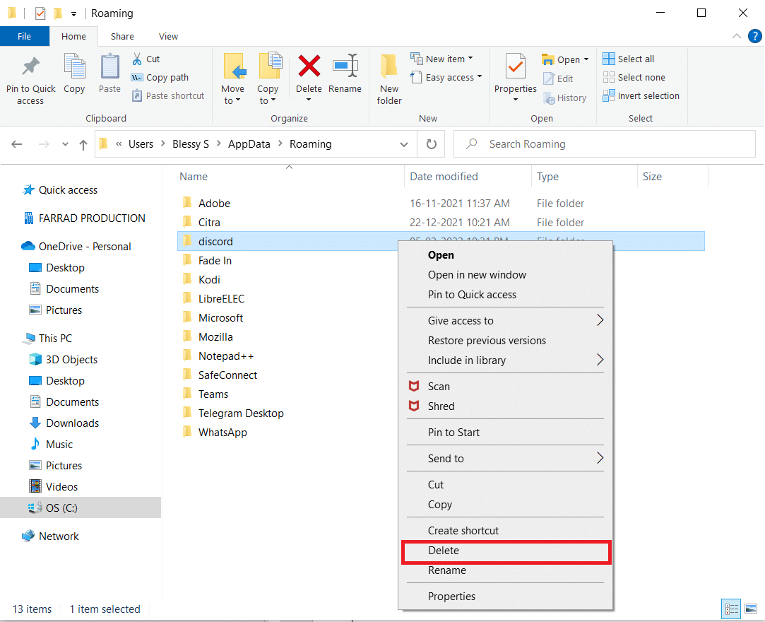 Discord를 마우스 오른쪽 버튼으로 클릭하고 삭제를 선택합니다. Windows 오류 0 ERROR_SUCCESS 수정 작업이 성공적으로 완료되었습니다.