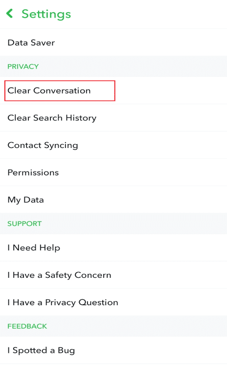 Stuknij opcję Wyczyść rozmowę w ustawieniach Snapchata