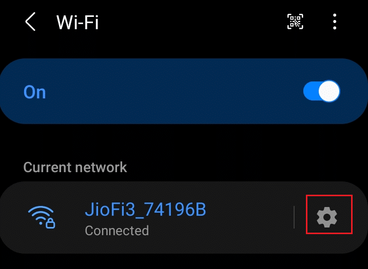 选择 Wi-Fi 网络的设置图标 |修复 Snapchat 不会加载故事