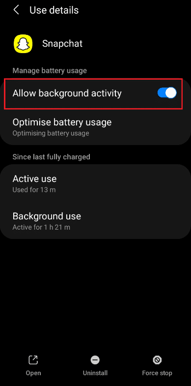 Schalten Sie die Hintergrundaktivität der Snapchat-Anwendung zulassen ein