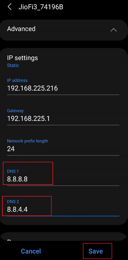 更改 DNS 1 和 DNS 2 |修复 Snapchat 不会加载故事