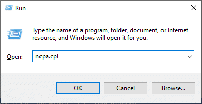 Após digitar o seguinte comando na caixa de texto Executar: ncpa.cpl, clique no botão OK.