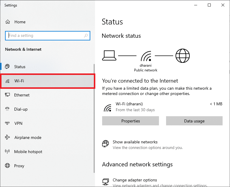 Agora, a janela Configurações aparecerá na tela. Clique em Wi-Fi. Corrigir Sua conexão foi interrompida no Microsoft Edge