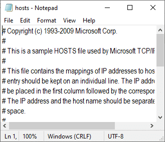 이제 호스트 파일이 메모장에서 열립니다. Windows 10에서 Teamviewer가 연결되지 않는 문제 수정