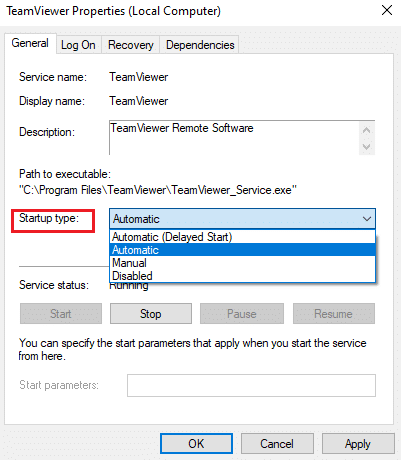 서비스 상태가 Running이면 잠시 중지했다가 다시 시작하십시오. Windows 10에서 Teamviewer가 연결되지 않는 문제 수정