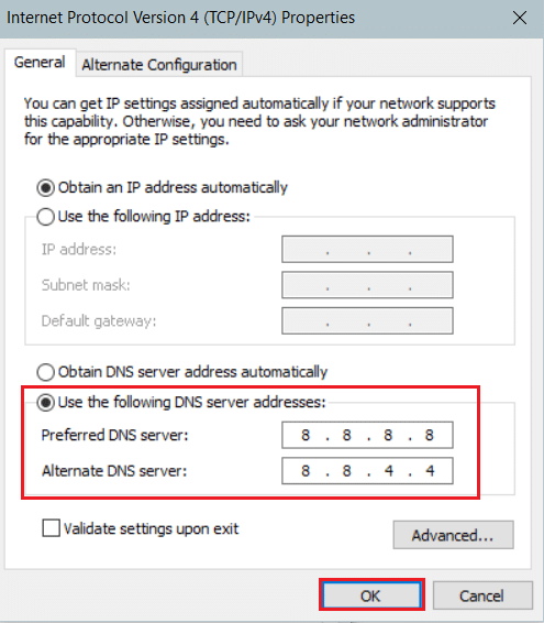 ipv4 속성에서 기본 DNS를 사용하십시오. Teamviewer가 준비되지 않은 문제 수정 연결 확인