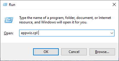 다음과 같이 appwiz.cpl을 입력하고 확인을 클릭합니다. Windows 10에서 Teamviewer가 연결되지 않는 문제 수정